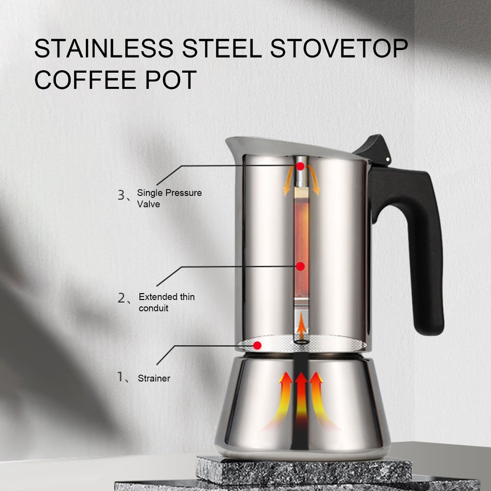 Coffee Tea Chocolate - Caffettiera Moka in Acciaio Inox, Grande