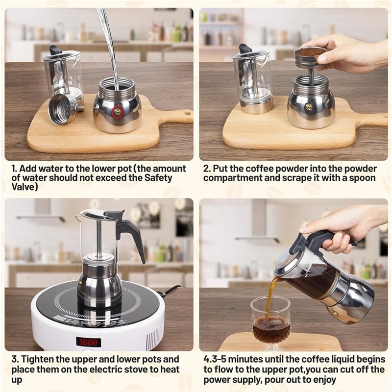 ABUI-Caffettiera Moka in Vetro - Coffee Tea Chocolate recensione e prezzo
